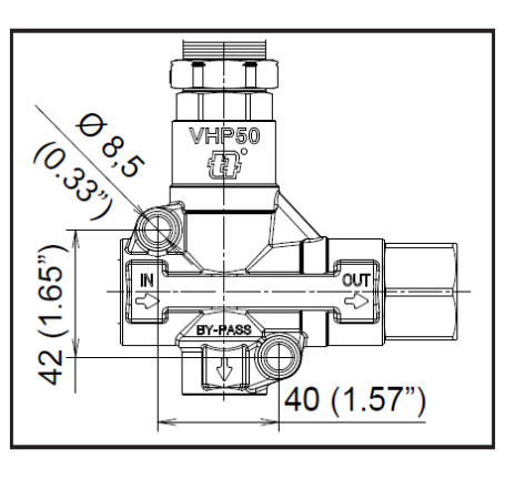 Регулятор давления Mecline VHP50 (360бар, 100л/мин, 1/2&quot;г-1/2&quot;г, By-pass 1/2&quot;г, лат)