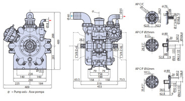 Мембранный насос AR 250 BP C/F (BlueFlex, 20бар, 254.4л/мин, ВОМ 1&quot;⅜-полый вал 25мм)