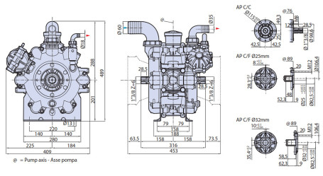 Мембранный насос AR 250 BP C/F (BlueFlex, 20бар, 254.4л/мин, ВОМ 1&quot;⅜-полый вал 25мм)