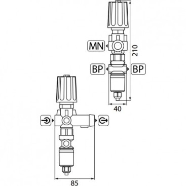 Регулятор давления R+M ST-261 (250бар, 30л/мин, 3/8"г-3/8"г, By-pass 1/4"г, микр.)