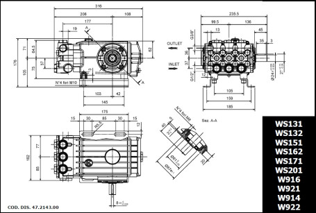 Насос высокого давления TOR 47ser. WS201 (200бар, 15л/мин, 1450 об/мин)