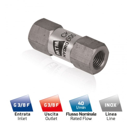 Обратный клапан MTM CKX600 (3/8&quot;г-3/8&quot;г, 410бар, 40л/мин, нерж)