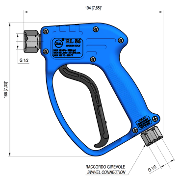 Пистолет PA RL86 (1/2&quot;г.вращ-1/2&quot;г, 180бар, 80л/мин)