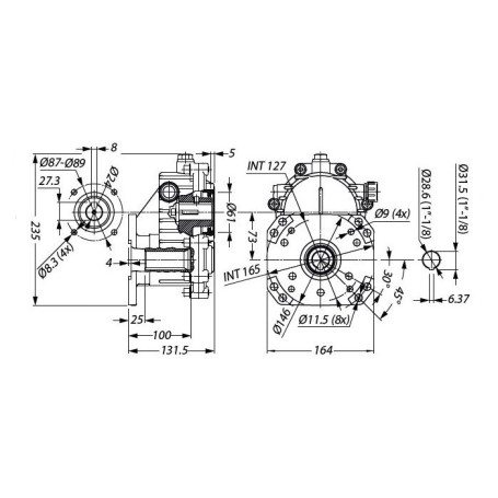 Редуктор для ДВС Tecomec RGB35 (23кВт, 28.6/30мм, фланец 87мм)