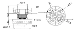 Вакуумный мотор XRP22-001 (1200Вт, 220В, D-130мм, H-129мм, h-39мм, алюм) RC