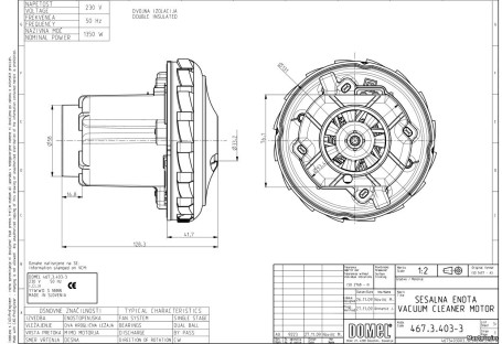 Вакуумный мотор 11 ME 77 (1350Вт, 220В, D-131мм, H-128мм, h-41) AMETEK