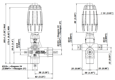 Регулятор давления Mecline VRT3 (220бар, 30л/мин, 3/8&quot;г-3/8&quot;г, By-pass 3/8&quot;г)