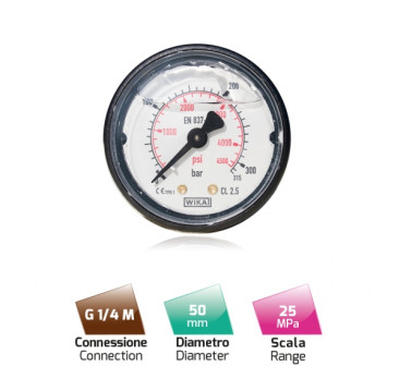 Манометр (250бар, 1/4"внеш, вход сзади, пласт) MTM