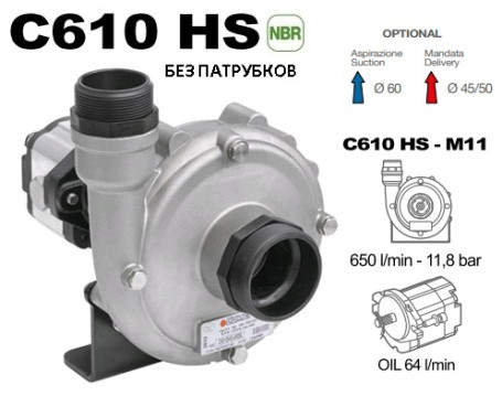 Насос центробежный Comet  C610HS-M11 (11.8 бар, 655 л/мин, нерж, с гидромотором)