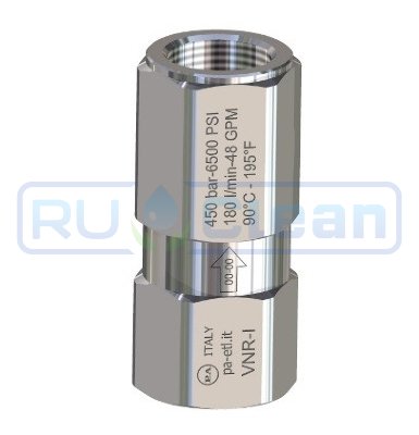Обратный клапан PA VNR-I (1/4"г-1/4"г, 400бар, 25л/мин, нерж, Viton)