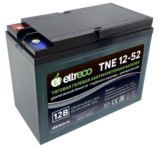 Тяговый аккумулятор Eltreco TNE12-52 (12V, 45A/h, AGM)